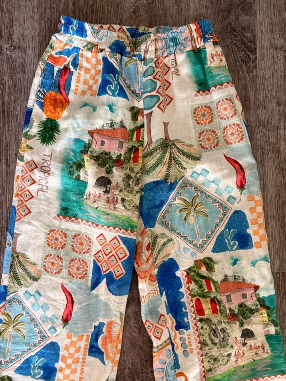 Tropical Print Wide Leg Pants - Multicolor - Picture 4 of 8